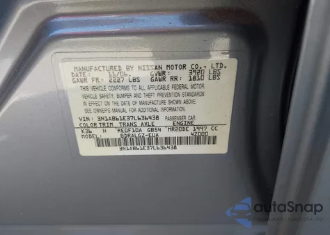 2007 Nissan Sentra 2.0Sl z USA, uszkodzony, nr VIN 3N1AB61E37L636438